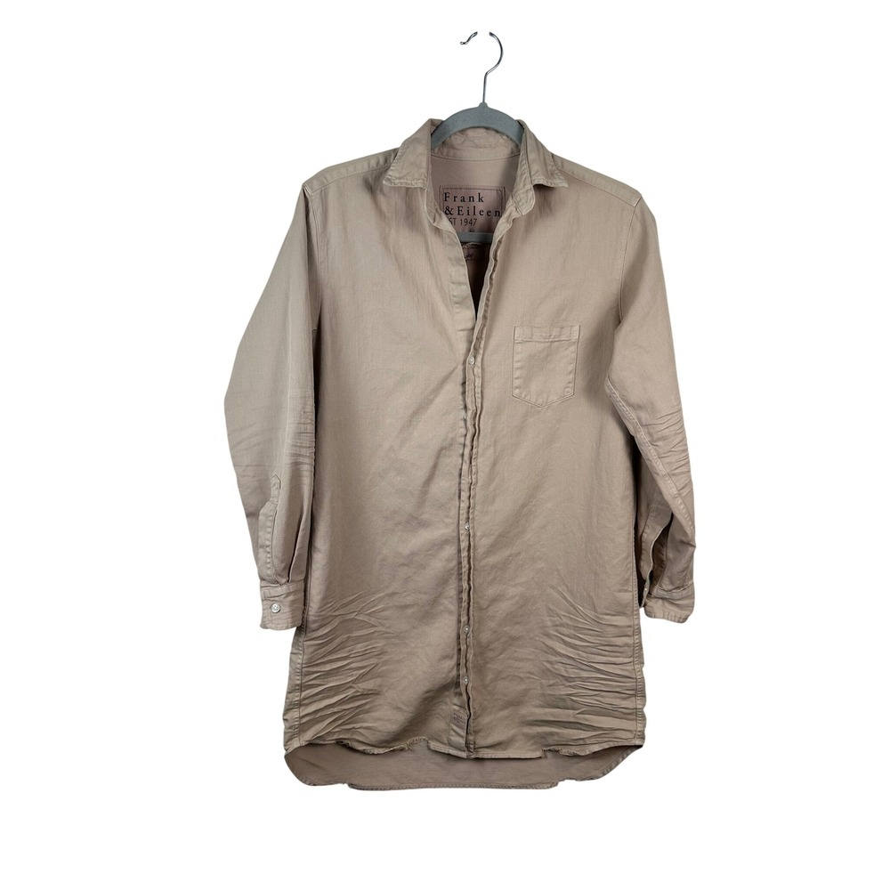 Frank & Eileen Mary Shirt Dress Womens XS Tan Excellent Italian Cotton Button Up